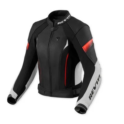 REV'IT! LEATHER JACKET XENA 4 LADIES WHITE-NEON RED