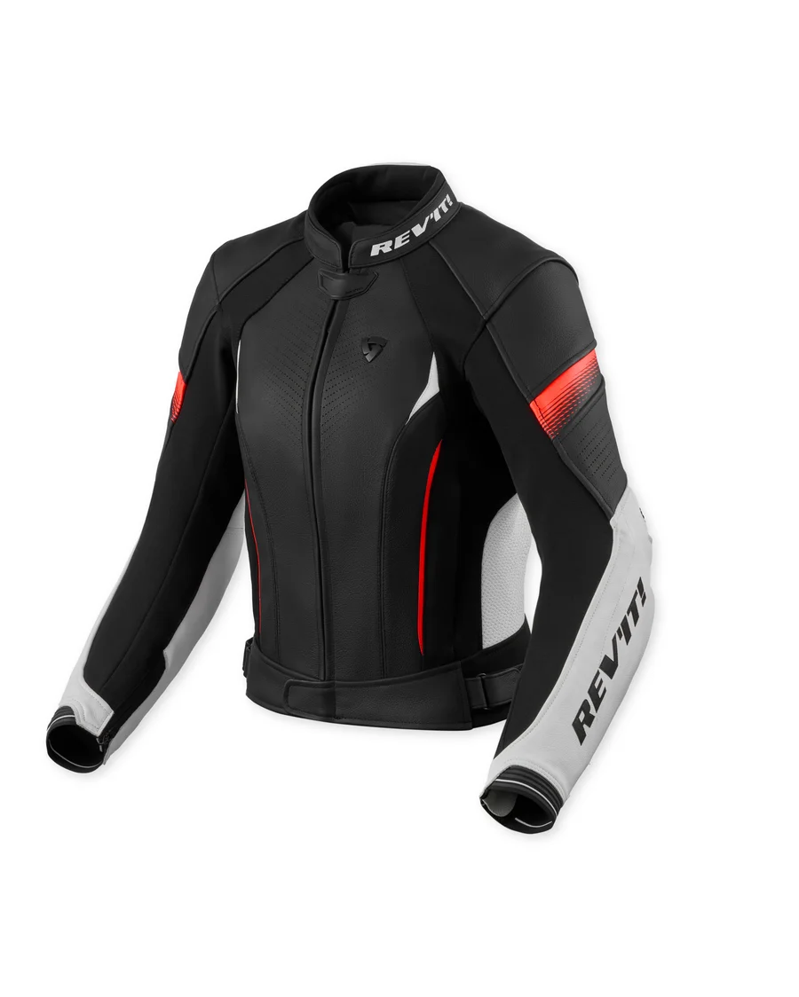 REV'IT! LEATHER JACKET XENA 4 LADIES WHITE-NEON RED