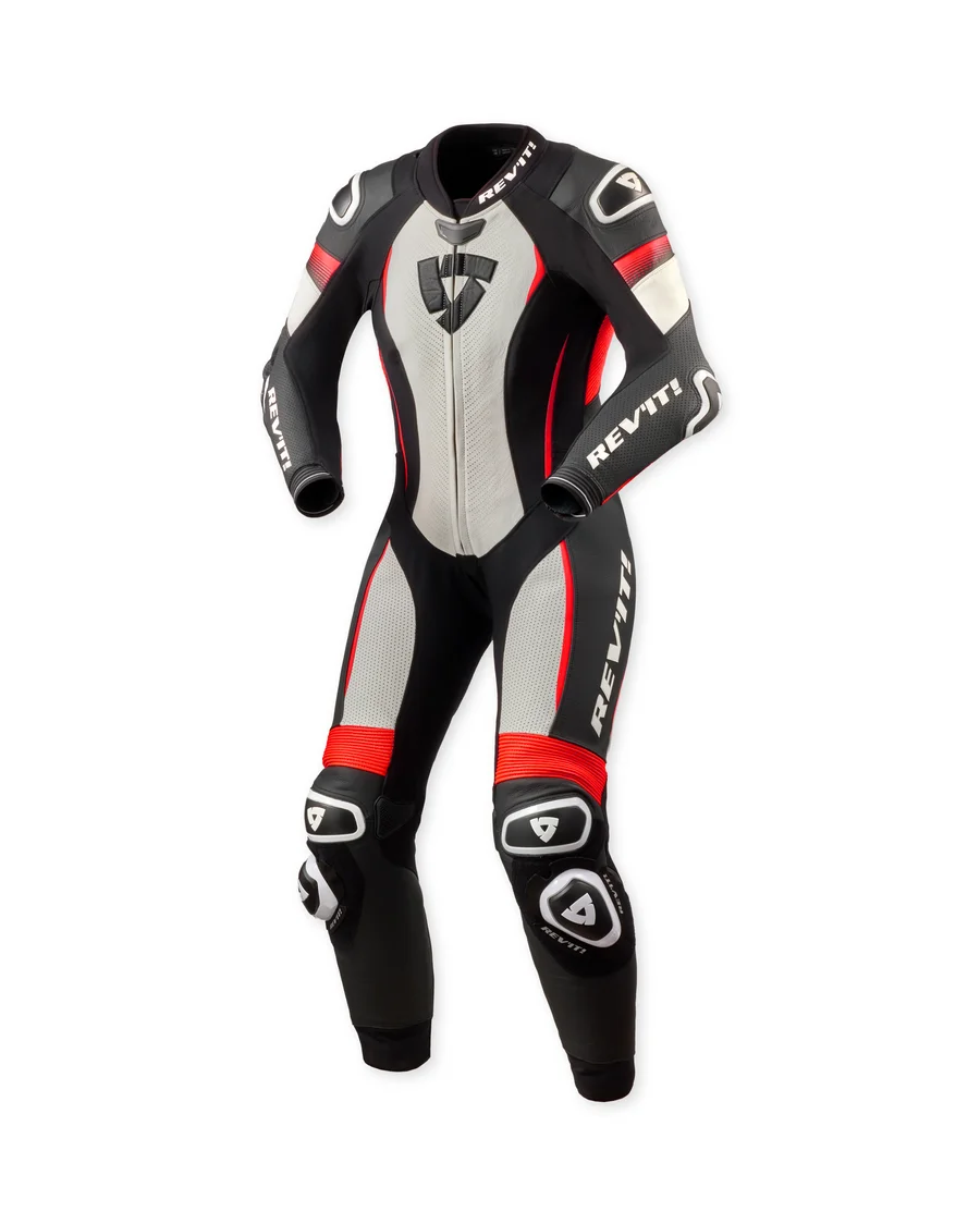 REV'IT! LEATHER SUIT XENA 4 LADIES WHITE-NEON RED