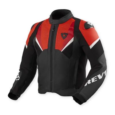 REV'IT! LEATHER JACKET AUTOMATE BLACK-NEON RED