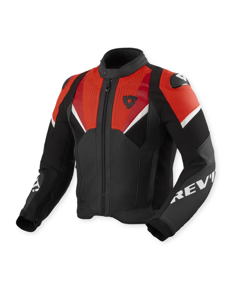 REV'IT! LEATHER JACKET AUTOMATE BLACK-NEON RED