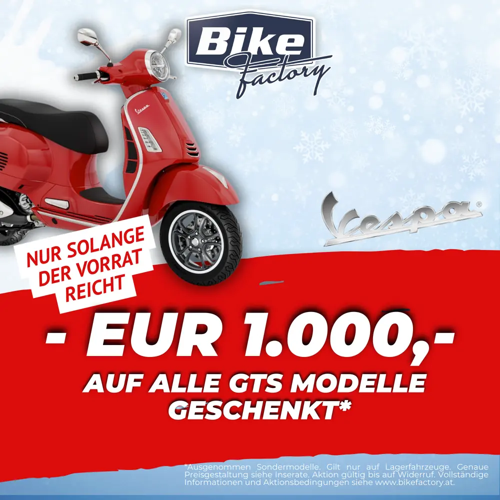 EUR 1.000,- Rabatt auf Vespa GTS Modelle